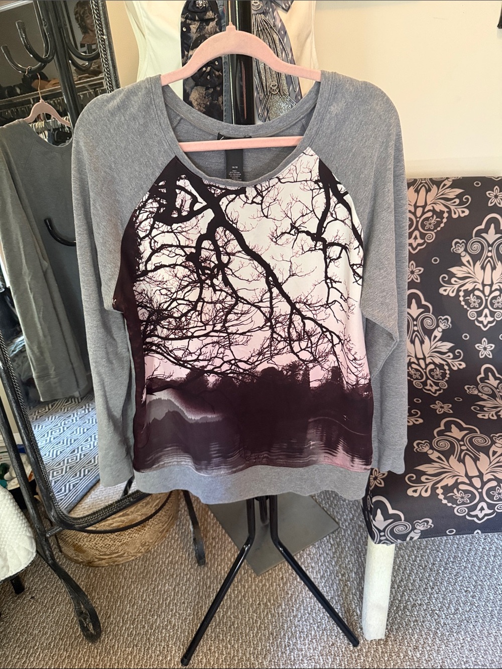 Lane Bryant Gray Raglan Sweatshirt with Maroon Tree Graphic